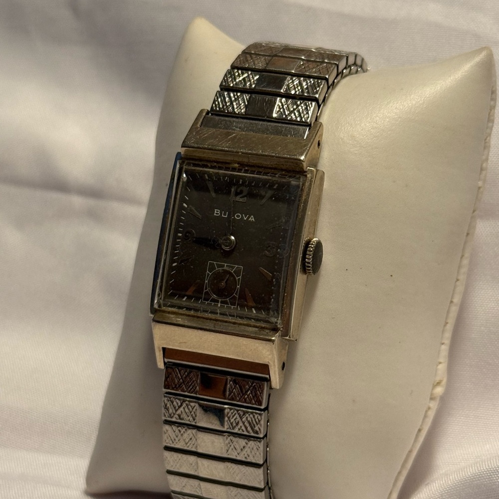 Bulova Silver Rectangular Stretchy Band Women’s o… - image 3